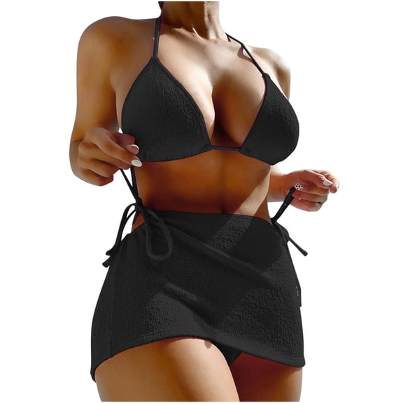 ibuvkizy Tankinis Swimsuits for Women Loose Modest 3 Pieces Bathing Suits Women's New Bikini Three Piece Swimsuit Solid Split Swimsuit Set Bikini Sets for Women's Plus Size