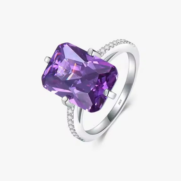 14x10mm Octagon Cut Lab-Created Amethyst and Moissanite Solitaire Engagement Ring for Women in 925 Sterling Silver | Unique Promise Ring | Elegant Gift for Her | February Birthstone