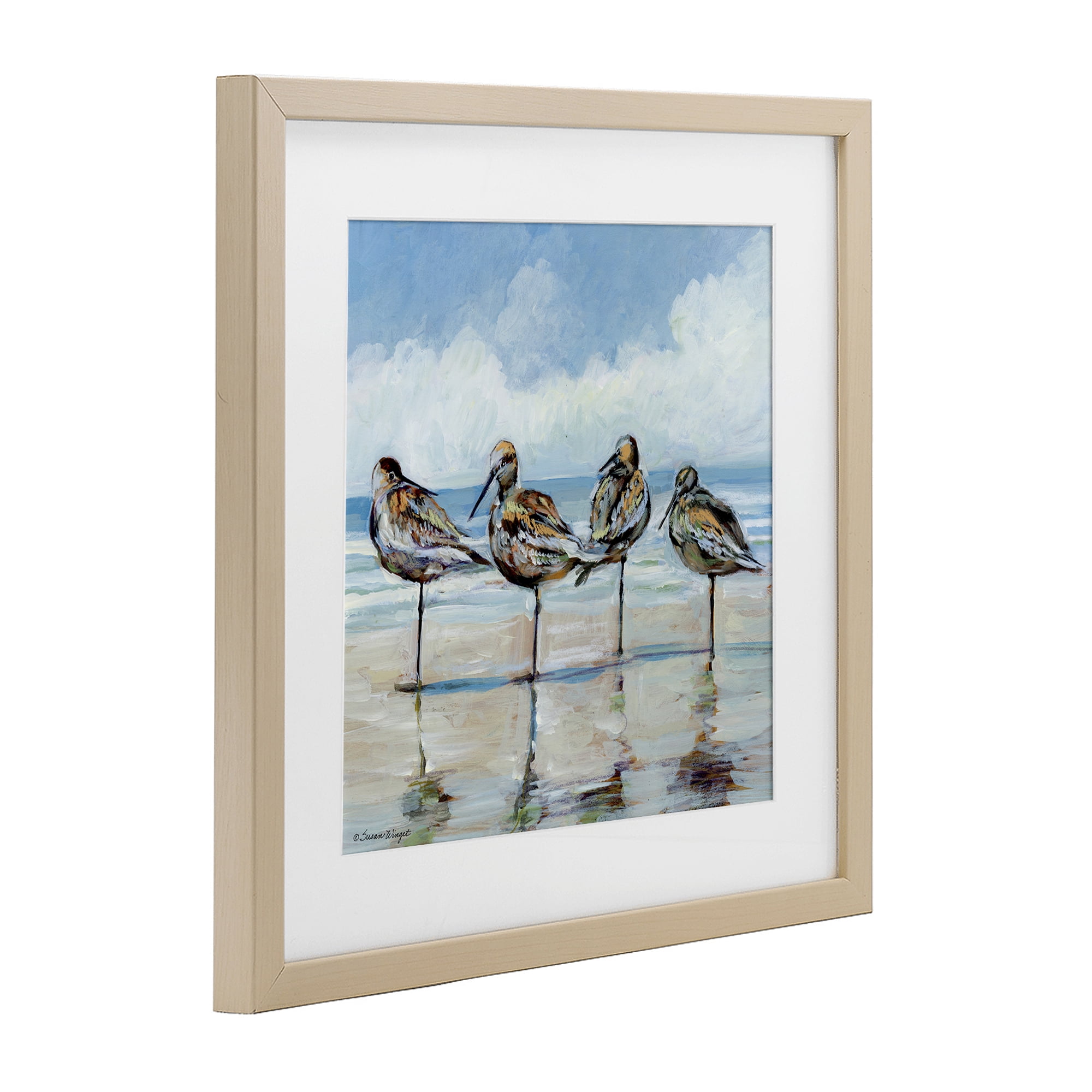 Stupell Industries Sandpipers Balancing On Beach Birch Framed Print Under Glass, design by Susan Winget