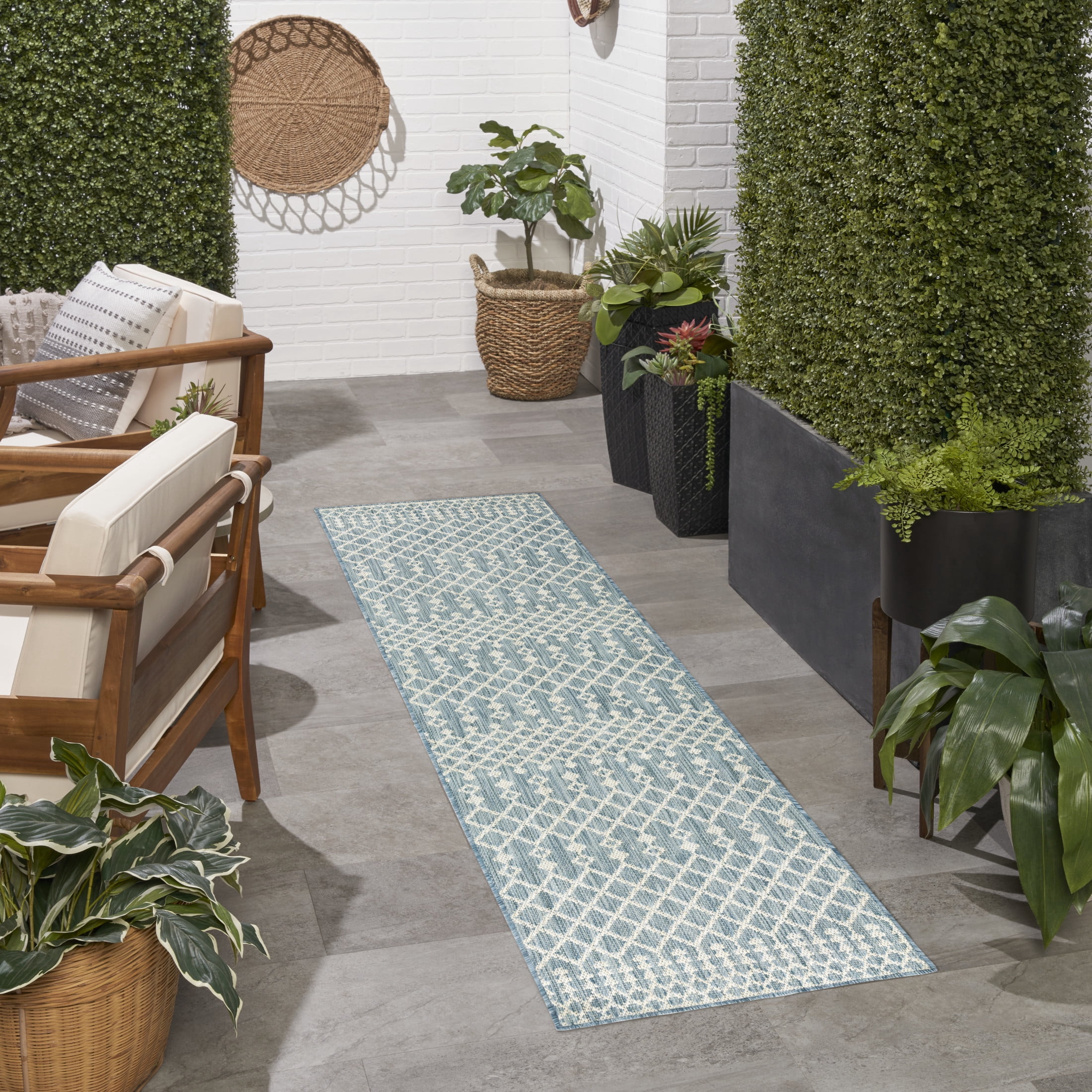 Nourison Positano 2'2" x 12' Aqua Modern Rug