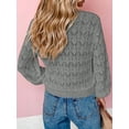 thumbnail image 3 of Arvbitana Women Knit Cardigan Solid Color V-neck Long Sleeve Button Jacket Sweater Hollowed Knitwear Outerwear Casual Warm Clothes, 3 of 4