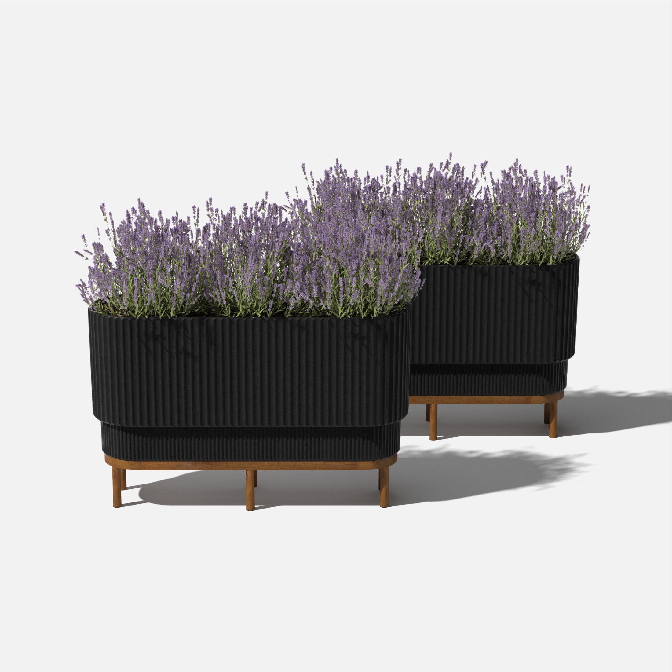 Veradek Demi Series Raised 30" Long Plastic-Stone Planter - (Black/Brown, 2 Pack)