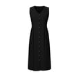 thumbnail image 7 of Ounisa Womens Summer Dress V Neck Sleeveless Solid Color Button Pocket Faux Cotton Linen Long Trendy Dresses S-2XL, 7 of 7