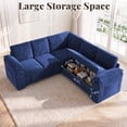 thumbnail image 2 of YOKWOK 85.4" L‑Shaped 5 Seat Sectional Sofa with Pull Out Sleeper Bed, Corduroy Upholstered Sofa with Hidden Storage Chaise, Sectional Couch for Living Room, Blue, 2 of 9