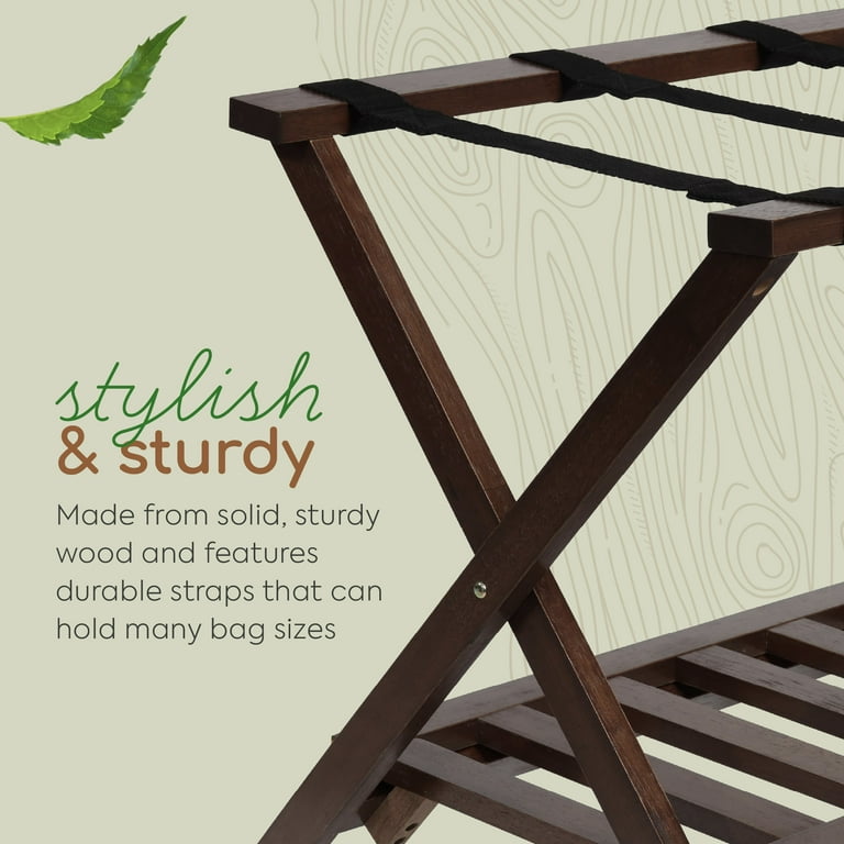 PJ Wood Hotel Style Wood Folding Suitcase Luggage Rack with Shelf