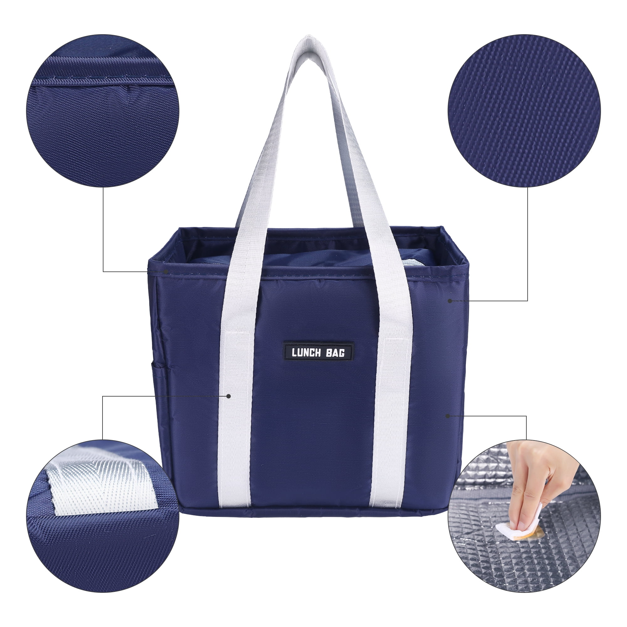 Unique Bargains Insulated Lunch Bag for Women and Men for Work Office Navy Blue