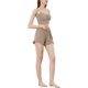 thumbnail image 4 of Conjunto de pijama INSPIRE CHIC para mujer, camiseta de tirantes ajustada de punto con pantalones cortos, 2 piezas, ropa de casa, S, marrón claro, 4 of 5