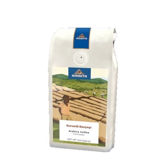 Burundi Bavyeyi Dark Roast - Roasted by Amrita Certified Pure - Whole Bean Coffee - 12oz Bag