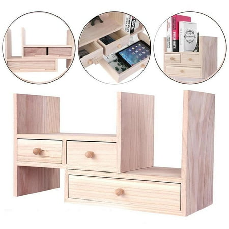 Book  Organizer,HURRISE Adjustable Wooden Personalized Desktop Bookcase Book Shelf Organizer with Drawer Home Office