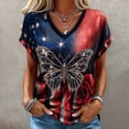 thumbnail image 2 of MEICHEN Women's V Neck Butterfly & Rose Print T Shirt Patriotic Glitter Graphic Casual Top, 2 of 4