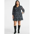 thumbnail image 3 of Time and Tru Women's Smocked Chiffon Mini Dress with Long Sleeves, Sizes XS-XXXL, 3 of 6