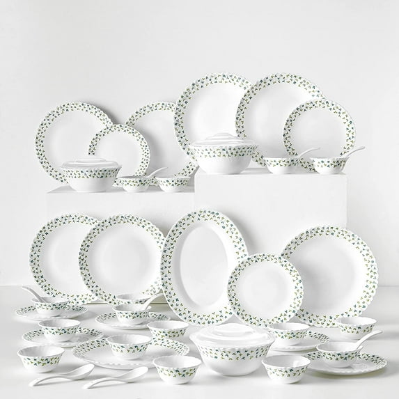 Larah 47 Pieces Fine Dinnerware Set for 8, Chip Resistant Tempered Opal Glass, White Dinner Plates and Bowls Set, Stain Resistant, Dishwasher & Microwave Safe Dinner set, Giftware, Service for 8