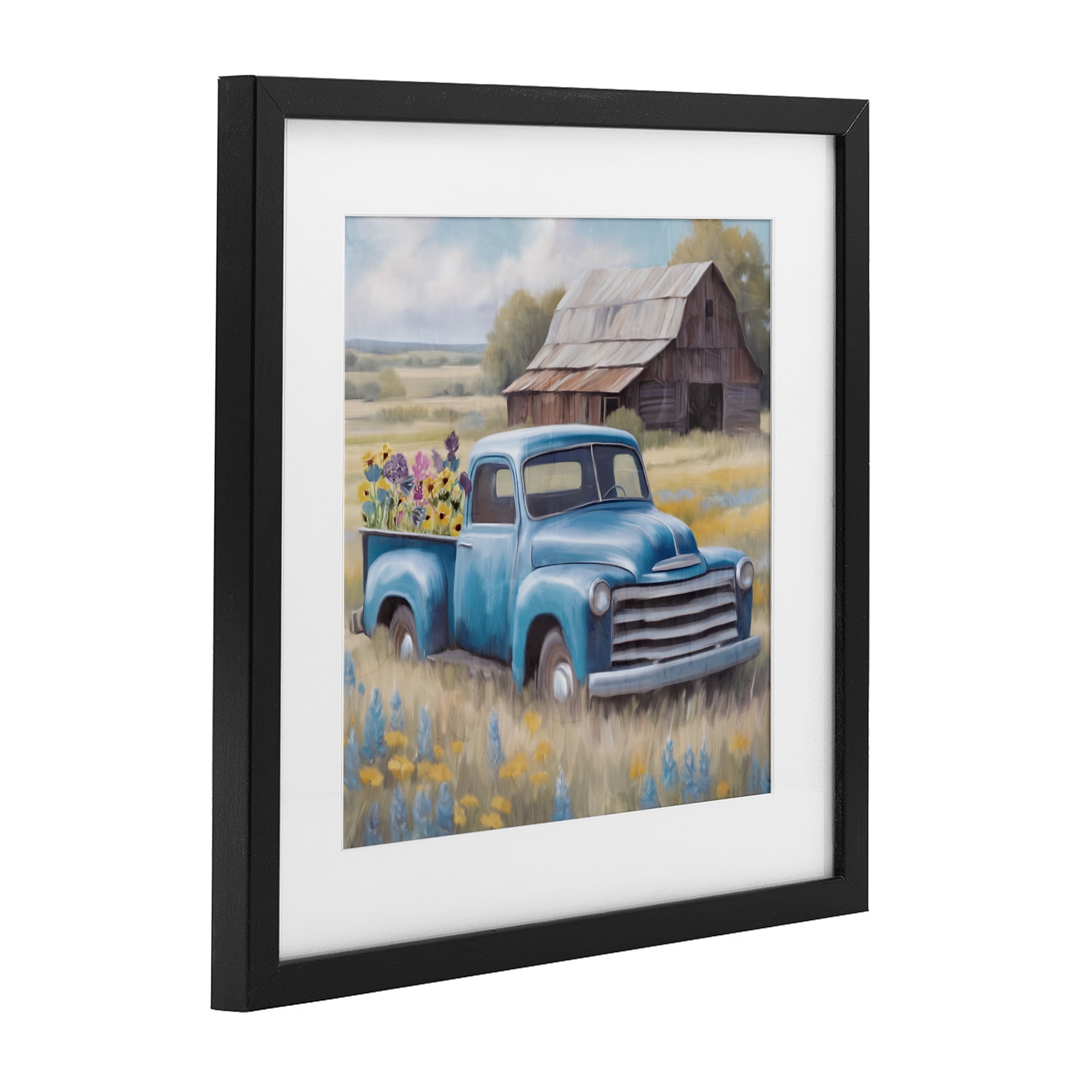Stupell Industries Flower Truck in Antique Blue Black Framed Print Under Glass, design by Kim Allen