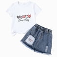 thumbnail image 2 of Girls' 2 Piece Summer Outfit Toddler 2T-7T Short Sleeve Bow Print Tshirt Tee + Denim Skirt Set Casual Clothes Kaprioy Toddler Girl Clothes, 2 of 4