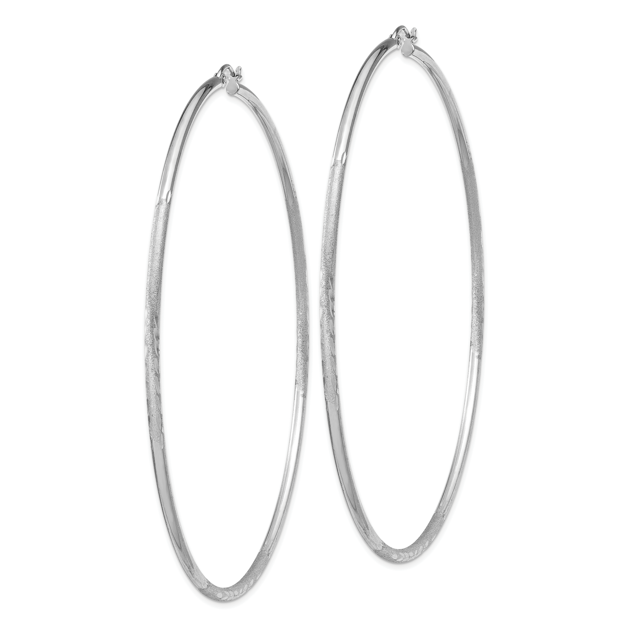 Details about   925 Sterling Silver Rhodium-plated 2mm Satin & Diamond Cut Hoop Earrings
