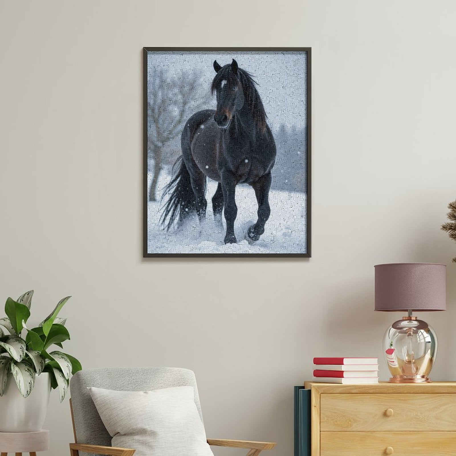 Paint by Numbers Kit for Adults, Black Horse Winter Snow Scene Paint by Numbers, Easy Paint by Numbers Kit for Adults Beginner, DIY Adult Paint by Number Kits on Canvas, Home Decor