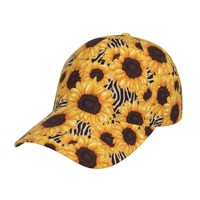 Fotbe Artistic Zebra Print Sunflower Gorro Clásico de Béisbol, Gorra Ajustable con Broche Snapback, Gorro de Exterior de Algodón Suave