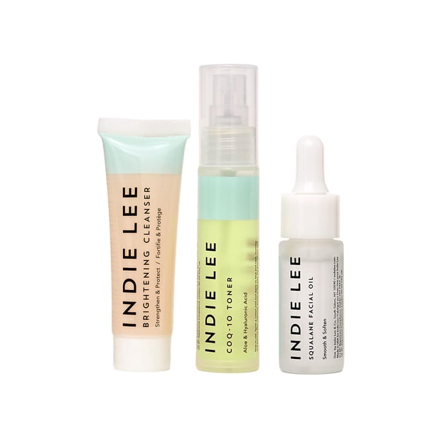 Set de cuidado de la piel Indie Lee Discovery Kit, limpiador iluminador, tónico CoQ-10 y aceite facial de escualano
