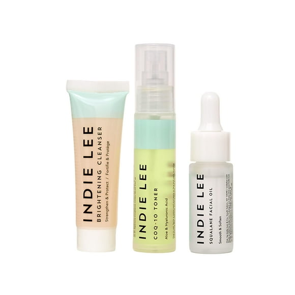 Set de cuidado de la piel Indie Lee Discovery Kit, limpiador iluminador, tónico CoQ-10 y aceite facial de escualano