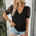 thumbnail image 2 of Pisexur Hauts pour Femmes Blouses en Dentelle à Manches Courtes Col en V Tee Tops Été Décontracté Polyvalent Noir Tops Mode Bureau Robe T-Shirts, 2 of 5