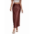 thumbnail image 3 of Skirt for Women Elegant High Waisted A Line Satin Skirts Midi Bodycon Skirt Chocolate Color S, 3 of 9