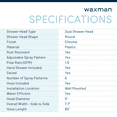 thumbnail image 5 of Waxman Consumer Group 8336521 Chrome Serene Premium Dual 3/6-Spray Fixed & Handheld Shower Heads, 5 of 8