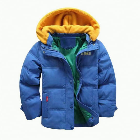 Gvdentm Toddler Big Kids Jacket Winter Thicken Hooded Jacket Warm Quilted Coat Casual Outdoor Cool Cute for Boys Girls Autumn Spring(Blue,8-9 Years)