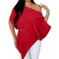 thumbnail image 2 of Women's Off Shoulder Asymmetrical Tops Dressy Dolman Sleeve Ruched Going Out Blouse Dress Top Red S, 2 of 9