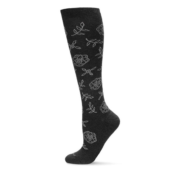 Wellfit Women's Floral Cotton Blend 15-20mmHg Graduated Compression Knee Sock, 9-11, Dark Gray Heather