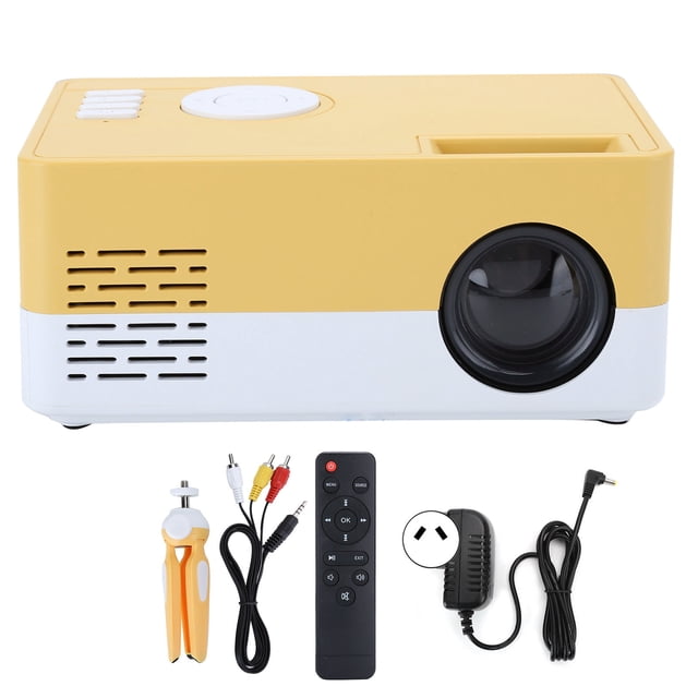 Mini proyector portátil LED para cine en casa, reproductor multimedia de vídeo, proyector con estante, 100-240V, blanco, amarillo, enchufe AU