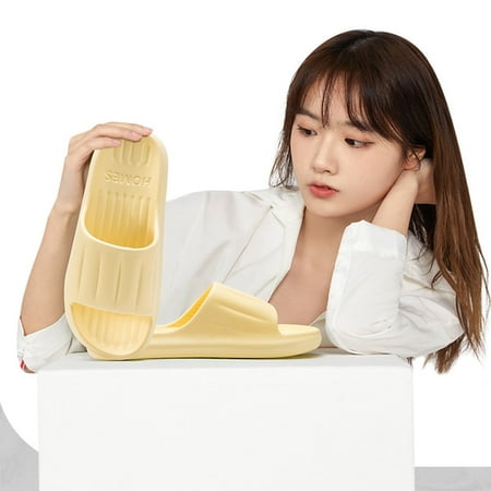 

1 Pair Home Slippers Flat Heel Soft Sole Non-slip Thick Platform Quick Dry Daily Wear EVA Cushioned Thick Sole Cloud Slippers Bathroom Supplies