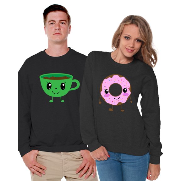 Awkward Styles Coffee Donut Couple Sweatshirts Funny Gifts for Boyfriend Valentine's Day Collection Couple Sweaters Cute Matching Sweatshirts Gifts for Girlfriend Matching Outfit Valentines Sweater