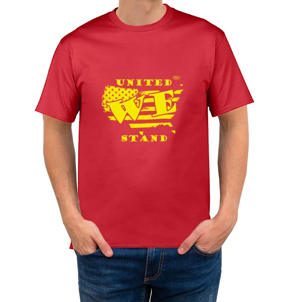 red and yellow graphic tee
