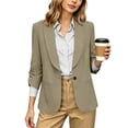 thumbnail image 3 of XPMWRP Womens Shawl Lapel Single Button Ruched Sleeve Blazer Long Sleeve Casual Office Relaxed Fit Sport Coat With Flap Pockets Khaki L, 3 of 9