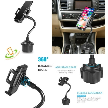 Universal Adjustable Long Arm Gooseneck Phone Cup Holder Car Mount For All Smartphones Tablet GPS 360° Rotatable Cradle Suction Car Cup Mount Cell Phone Holder / Stand With Quick Release (Best Tablet Car Mount)
