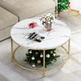 thumbnail image 1 of YITAHOME White Marble Round Coffee Table with Glass for Living Room, 2-Tier Circle Coffee Table with Storage Clear Coffee Table, Simple Modern Center Cocktail Table, White & Gold, 1 of 4