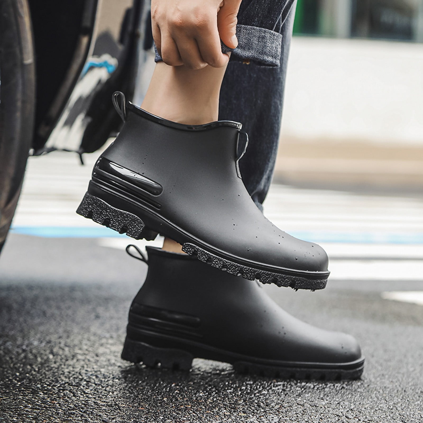 Mzoazpie Women's Rain Boots, Waterproof Non- Ankle-High Boots, Solid Color Print Unisex Shoes Outdoor