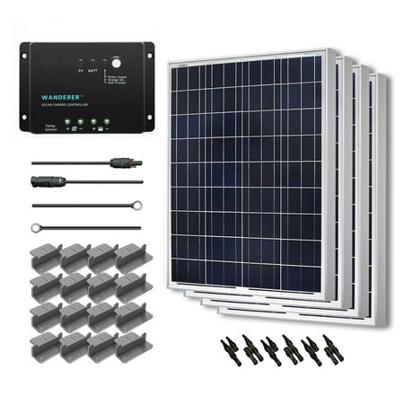 Renogy 400W 12V Solar Panel Polycrystalline Off Grid Starter Kit with Wanderer Charger (Best Solar Panel Kits For Home)