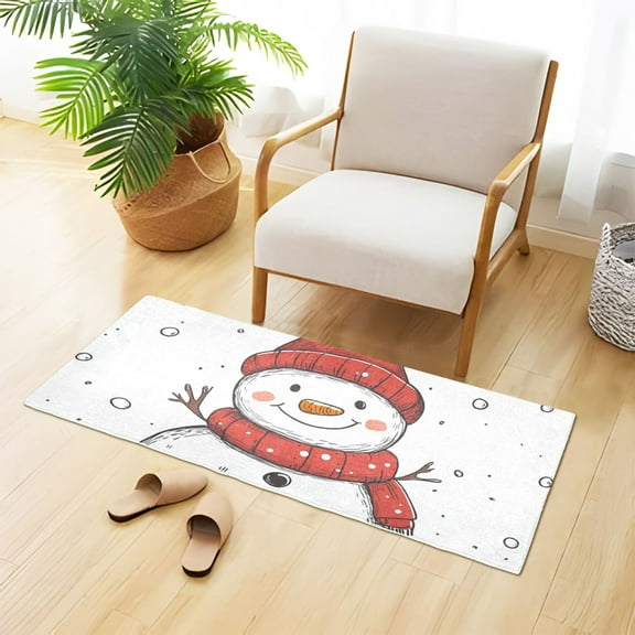 Red Hat Snowman Bathroom Rug 39x20 Non Slip Quick Dry Washable Bathroom Mats for Bedroom Living Room Kitchen
