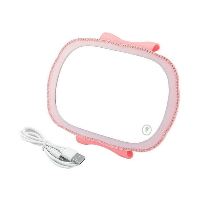 Sidaley Espejo de tocador para coche, Clip de maquillaje táctil, luces LED, alta definición, Universal, gran angular, viaje, para mujer, Automoción decorativa y accesorios Rosa
