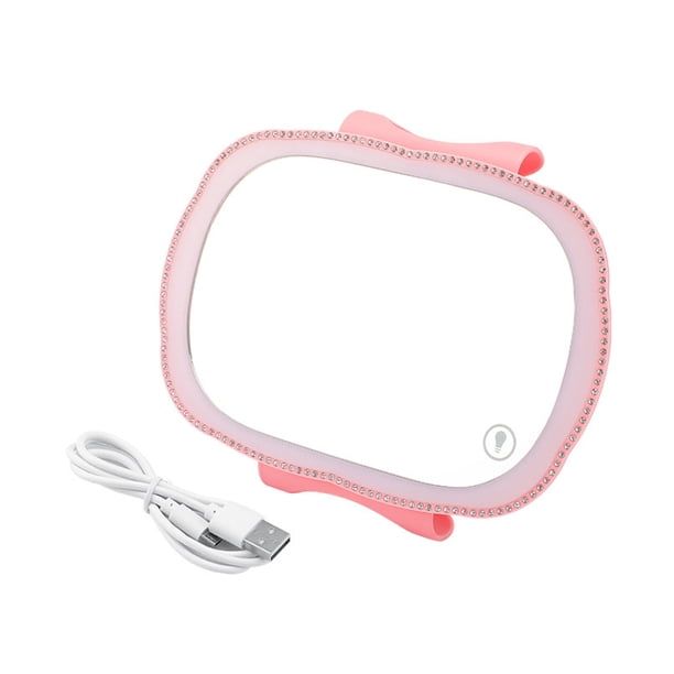 Riwesomey Espejo de tocador para coche, Clip de maquillaje táctil, luces LED, alta definición, Universal, gran angular, viaje, para mujer, Automoción decorativa y accesorios Rosa