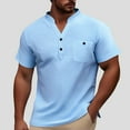 thumbnail image 4 of MIXUE Shirts For Men Summer Solid Color V Neck Short Sleeve Casual Pullover Tops Tshirts Streetwear,Blue,S, 4 of 4
