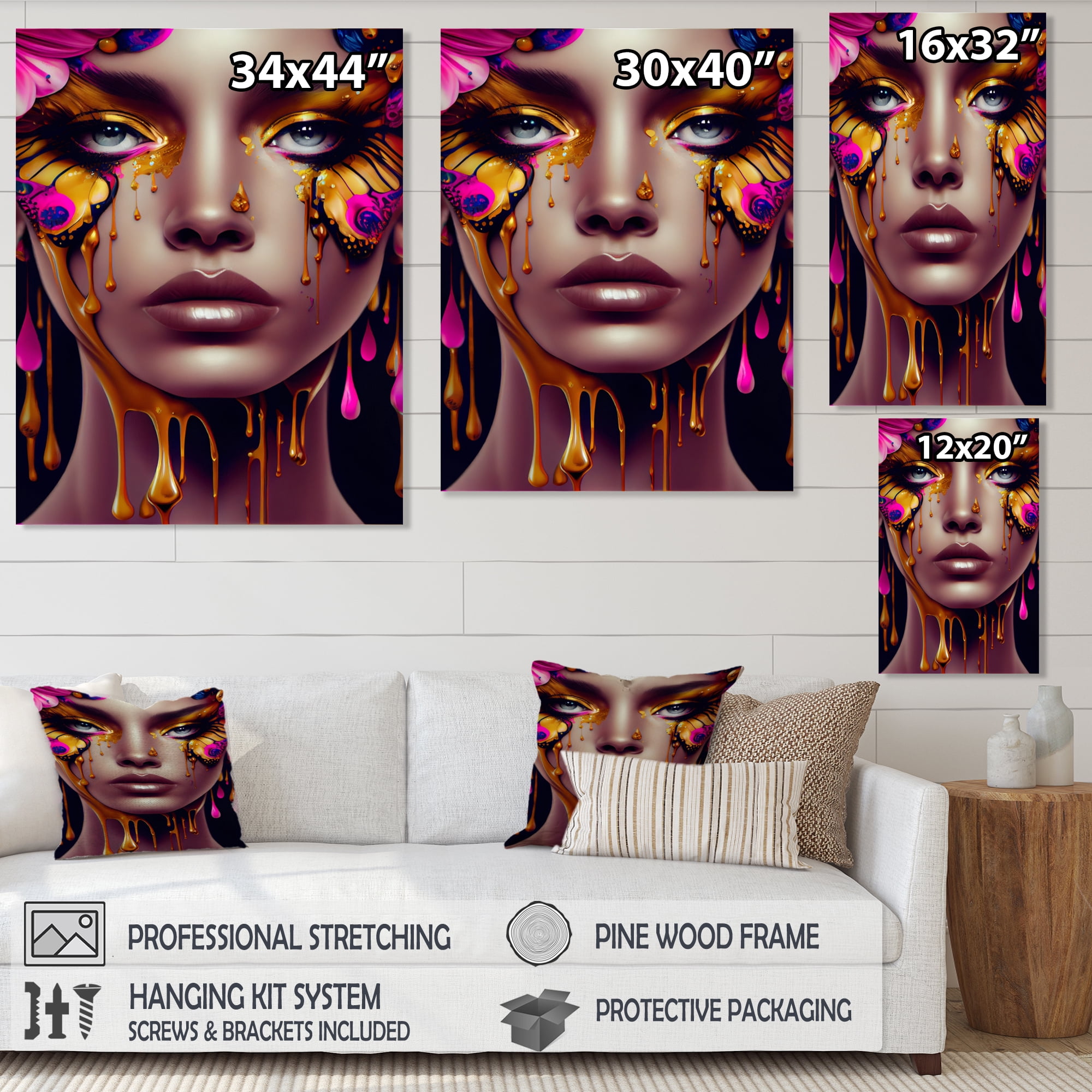 Designart Sensual Woman With Colorful Butterfly VI Canvas Wall Art
