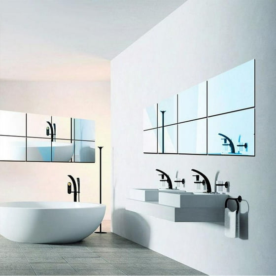 16 Sheets Flexible Mirror Wall Stickers Self Adhesive Plastic Tiles For Home Decor 6 Inch By