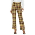 thumbnail image 1 of Pantalones largos rectos de cintura elástica con botones y cremallera de cuadros para mujer INSPIRE CHIC, color amarillo, 1 of 6