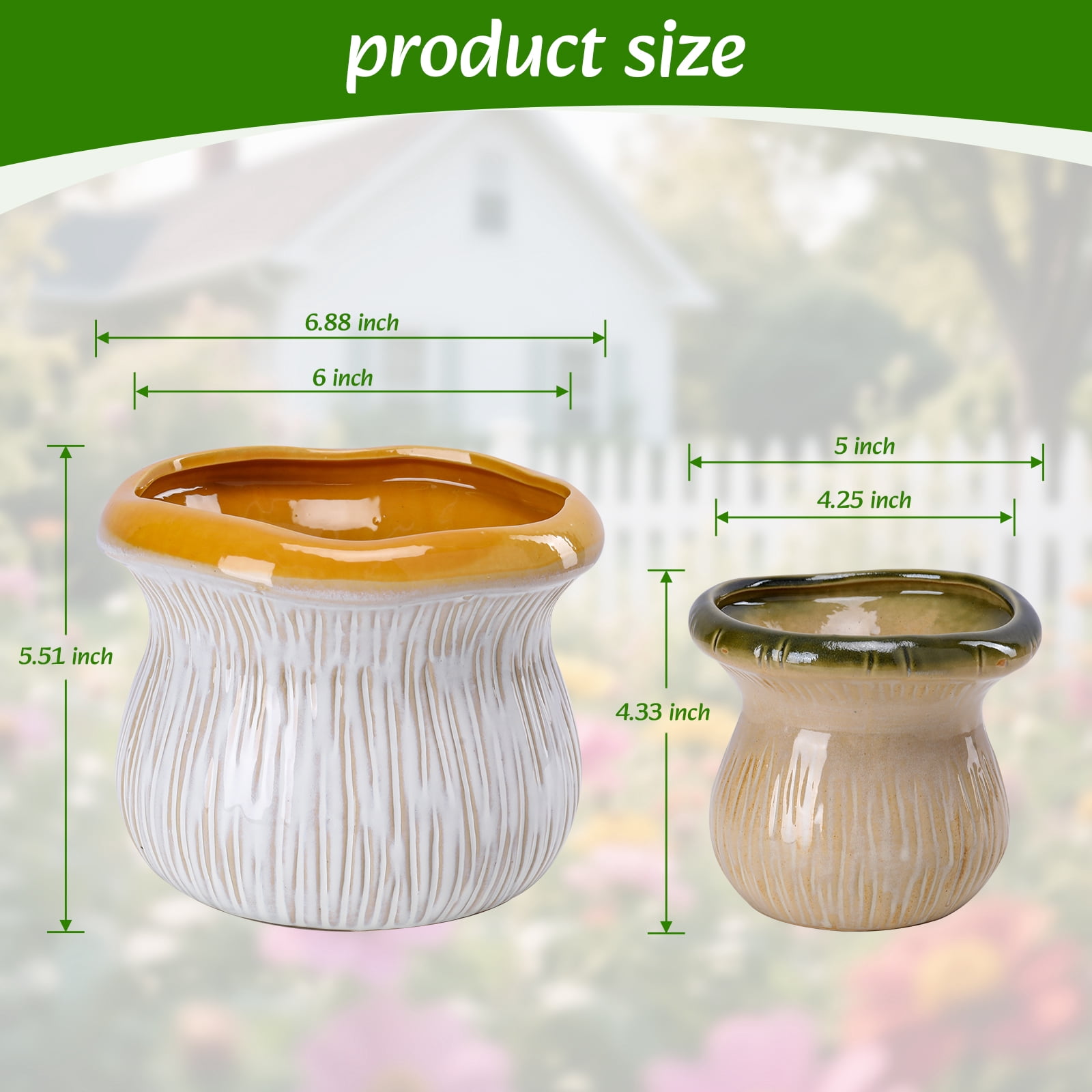2-Pack Ceramic Mushroom Planters – Textured Flower Pots with Glossy Rim, Indoor/Outdoor Decorative Pots,Plant Pot for Garden,Yard,Living Room,Bedroom