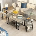 thumbnail image 4 of Rustic Oak Coffee Table Set Includes one coffee table and two side tables Metal frame Three-piece living room coffee table set Suitable for living rooms, apartments, and offices Gray, 4 of 6