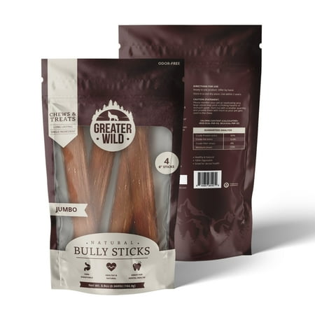 UPC: 0810084931479 | Greater Wild All Natural Ingredient 6  JUMBO Bully Sticks  Chews & Treats for Dogs – 4 Sticks