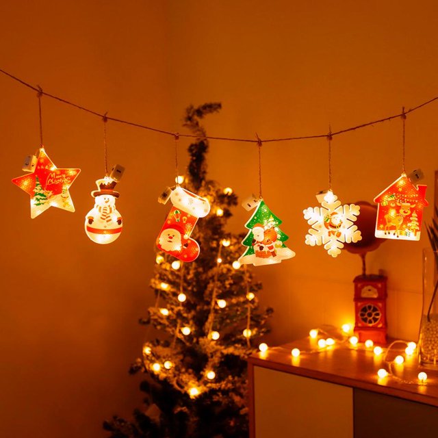 Luces Colgantes Navideñas LED Yinane Decorativa de Cuerda Novedosa con USB para Ventanas Interiores Puerta de Pared Dormitorio Exterior Pasa rojo