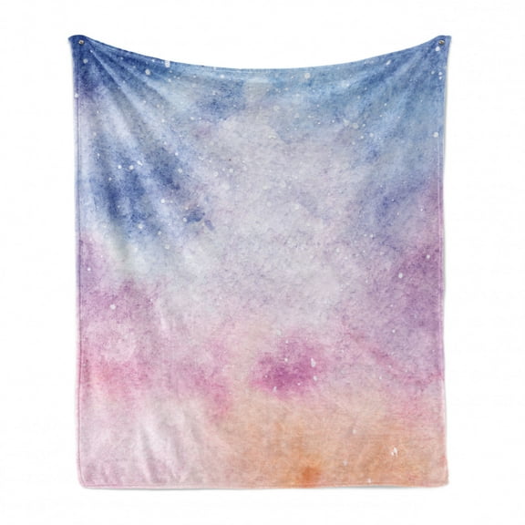 Navy and Blush Soft Flannel Fleece Throw Blanket, Abstract Watercolors Fantasy Soft Nebula Universe Inspired, Cozy Plush for Indoor and Outdoor Use, 70" x 90", Blue Pink Salmon, by Ambesonne